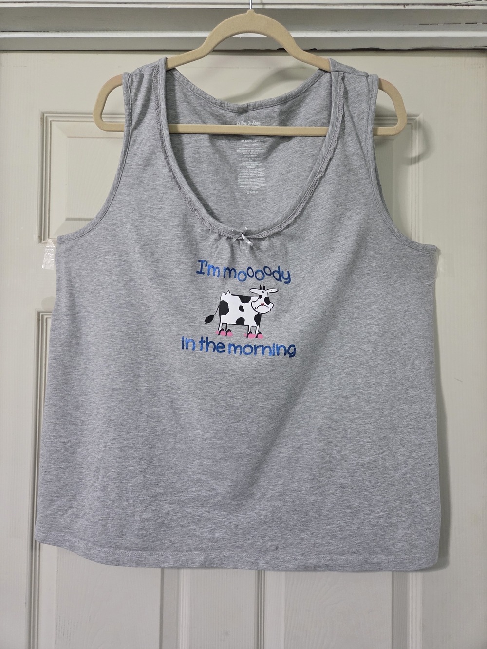 White Stag Gray Tank Pajama Top with Cow Graphic